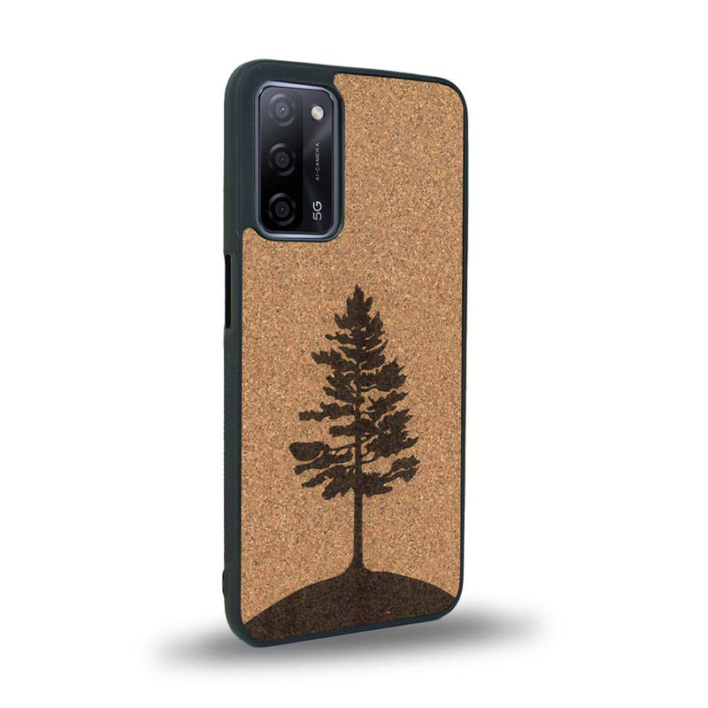 Coque de protection en bois véritable fabriquée en France pour Oppo A55 5G sur le thème de la nature, de la fôret et de l'écoresponsabilité avec une gravure représentant un arbre 