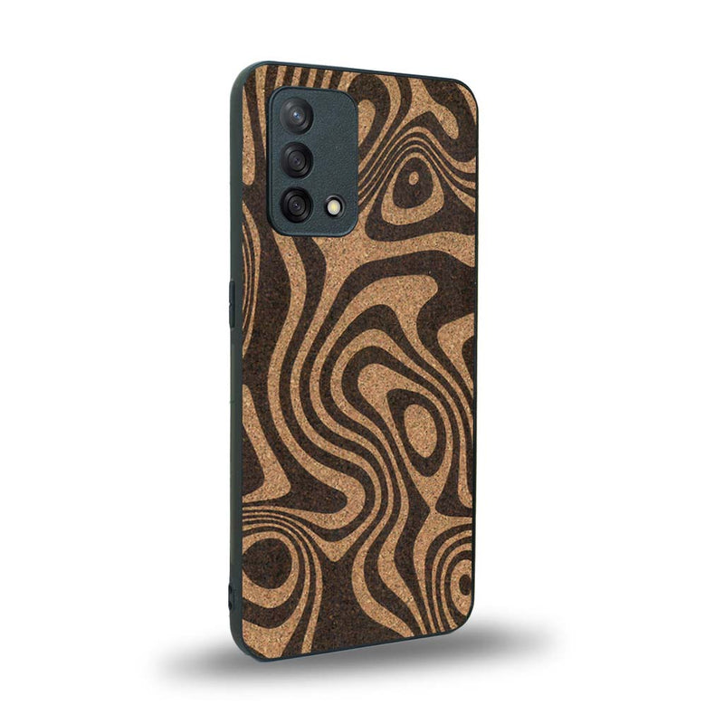 Coque de protection en bois véritable fabriquée en France pour Oppo A74 4G avec un motif abstrait représentant les mouvements de l'eau