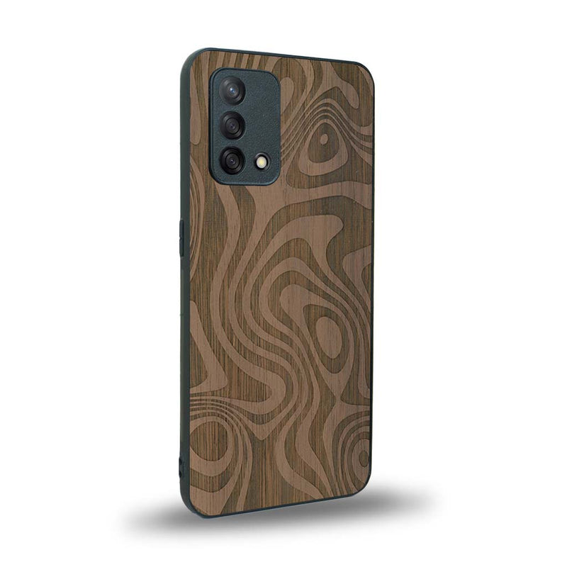 Coque de protection en bois véritable fabriquée en France pour Oppo A74 4G avec un motif abstrait représentant les mouvements de l'eau