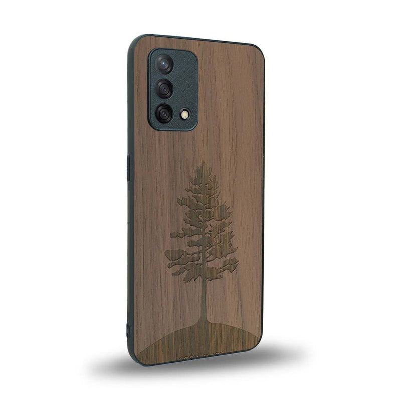 Coque de protection en bois véritable fabriquée en France pour Oppo A74 4G sur le thème de la nature, de la fôret et de l'écoresponsabilité avec une gravure représentant un arbre 