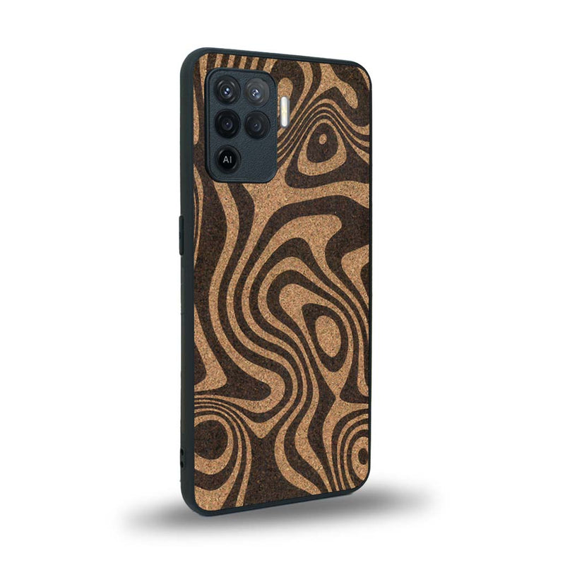 Coque de protection en bois véritable fabriquée en France pour Oppo A94 avec un motif abstrait représentant les mouvements de l'eau