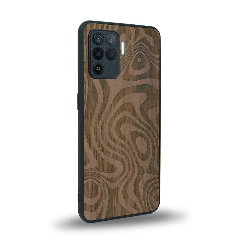 Coque de protection en bois véritable fabriquée en France pour Oppo A94 avec un motif abstrait représentant les mouvements de l'eau