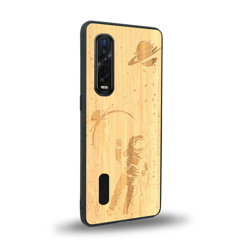 Coque de protection en bois véritable fabriquée en France pour Oppo Find X2 Pro sur le thème des astronautes