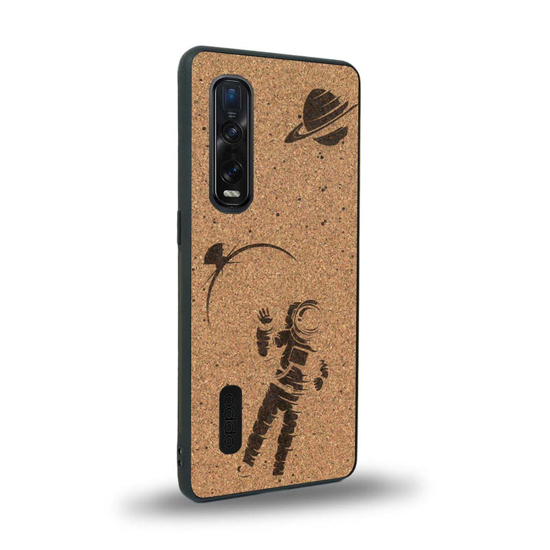 Coque de protection en bois véritable fabriquée en France pour Oppo Find X2 Pro sur le thème des astronautes