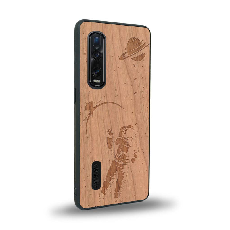 Coque de protection en bois véritable fabriquée en France pour Oppo Find X2 Pro sur le thème des astronautes