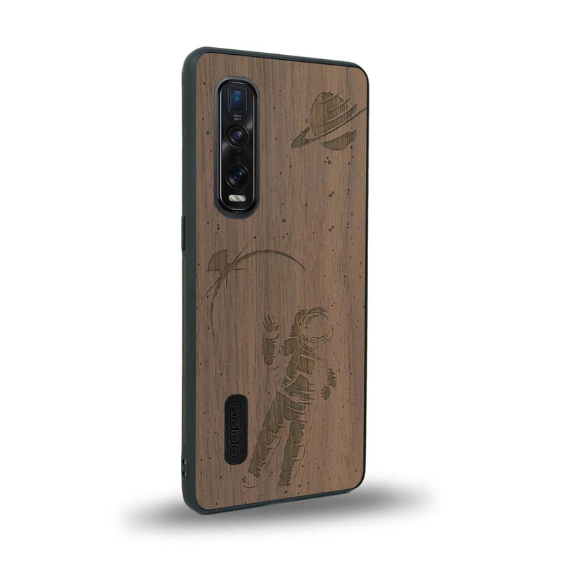 Coque de protection en bois véritable fabriquée en France pour Oppo Find X2 Pro sur le thème des astronautes