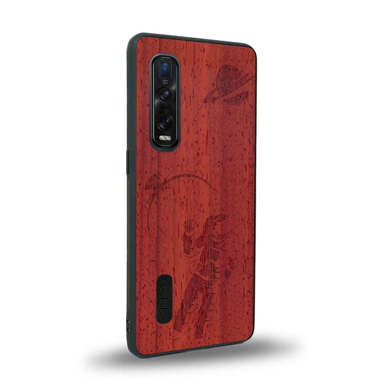 Coque de protection en bois véritable fabriquée en France pour Oppo Find X2 Pro sur le thème des astronautes