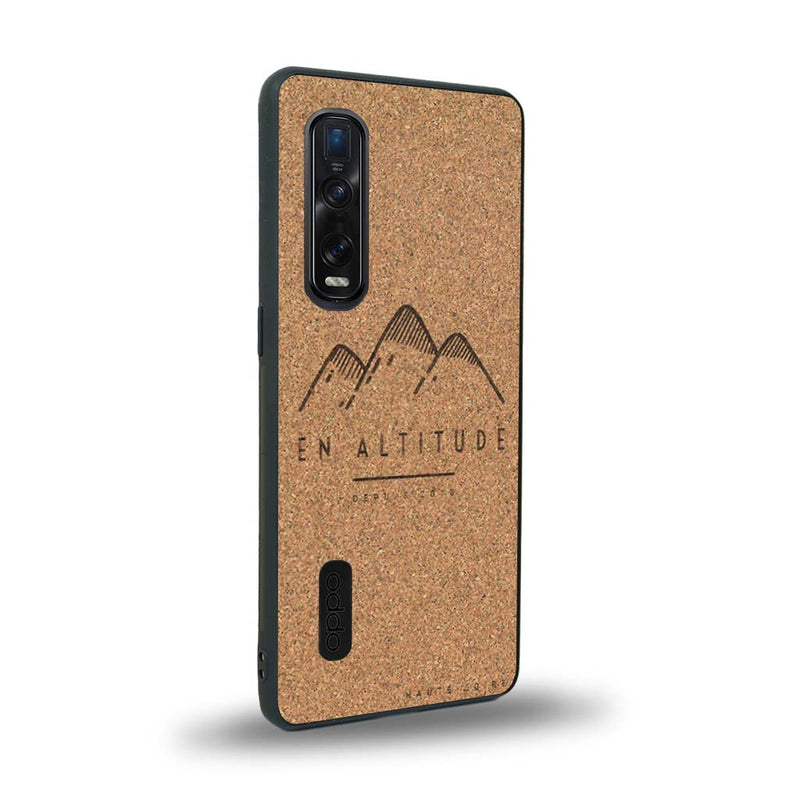 Coque de protection en bois véritable fabriquée en France pour Oppo Find X2 Pro représentant des montagnes, sur le thème de la randonnée en pleine nature et du trail