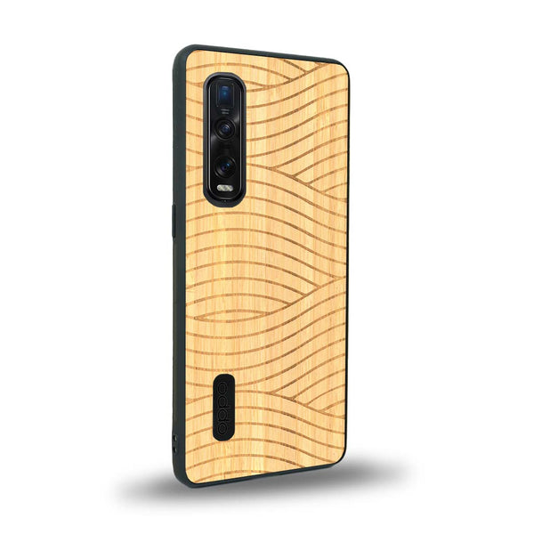 Coque de protection en bois véritable fabriquée en France pour Oppo Find X2 Pro avec un motif moderne et minimaliste sur le thème waves et wavy représentant les vagues de l'océan