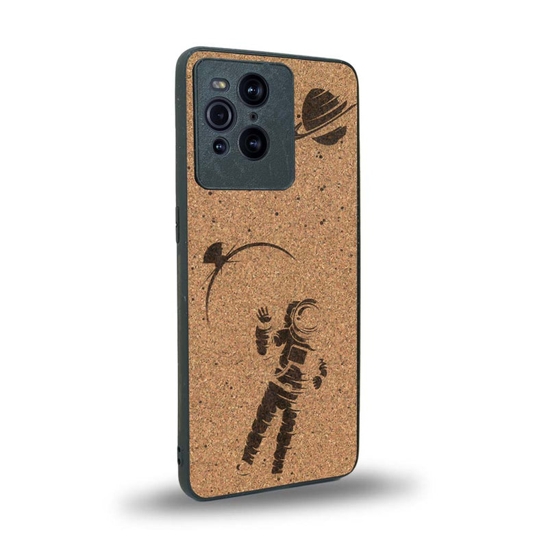 Coque de protection en bois véritable fabriquée en France pour Oppo Find X3 Pro sur le thème des astronautes