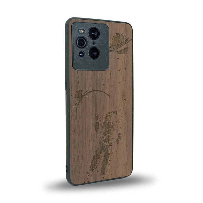 Coque de protection en bois véritable fabriquée en France pour Oppo Find X3 Pro sur le thème des astronautes