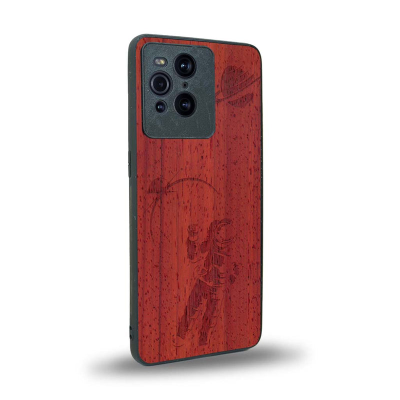 Coque de protection en bois véritable fabriquée en France pour Oppo Find X3 Pro sur le thème des astronautes
