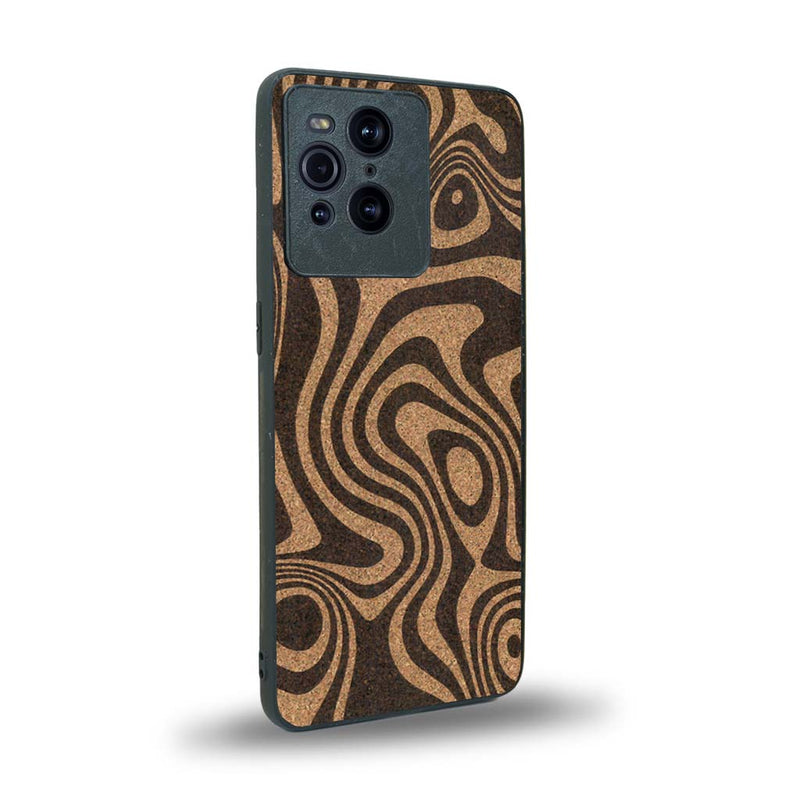 Coque de protection en bois véritable fabriquée en France pour Oppo Find X3 Pro avec un motif abstrait représentant les mouvements de l'eau