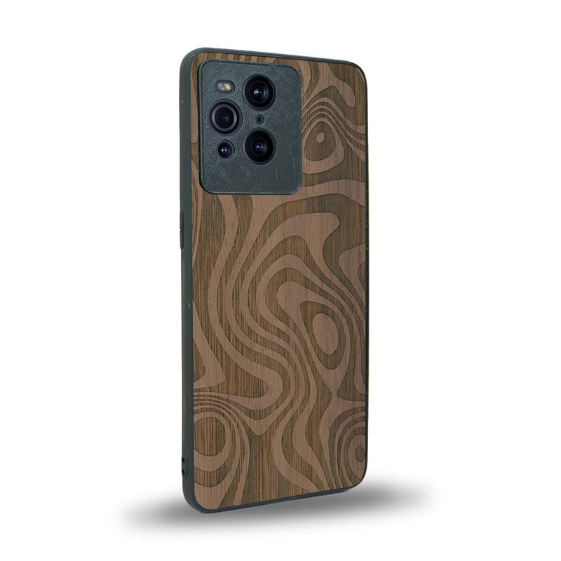 Coque de protection en bois véritable fabriquée en France pour Oppo Find X3 Pro avec un motif abstrait représentant les mouvements de l'eau