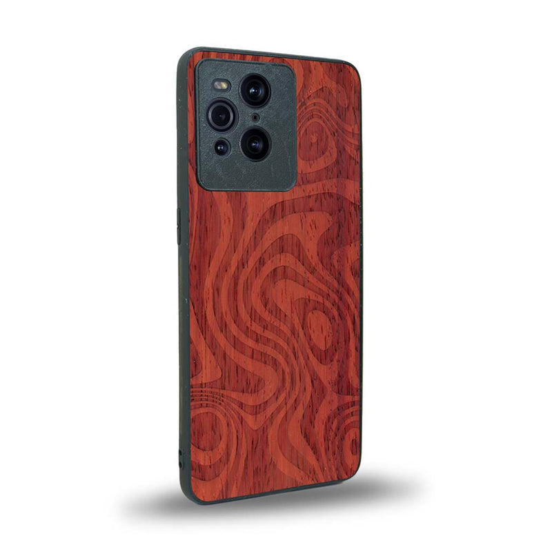 Coque de protection en bois véritable fabriquée en France pour Oppo Find X3 Pro avec un motif abstrait représentant les mouvements de l'eau