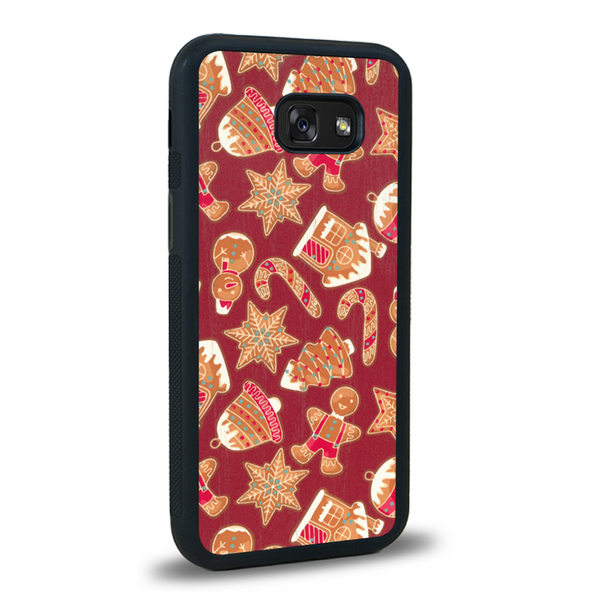 Coque de protection en bois véritable fabriquée en France pour Samsung A5 sur le thème de noël et de l'hiver avec un motif représentant un bonhomme de pain d'épice