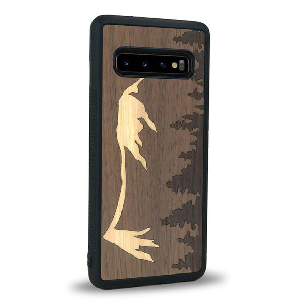 Coque de protection en bois véritable fabriquée en France pour Samsung Note 8 sur le thème de la nature et de la montagne qui allie du chêne fumé, du noyer et du bambou représentant le mont mézenc