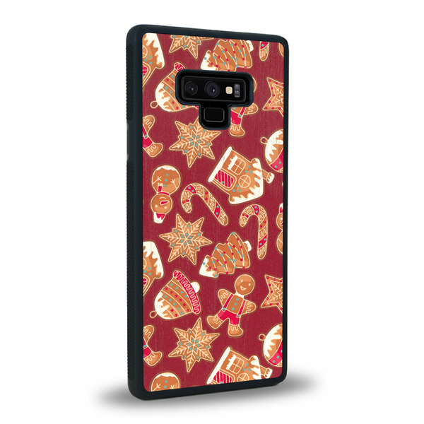 Coque de protection en bois véritable fabriquée en France pour Samsung Note 9 sur le thème de noël et de l'hiver avec un motif représentant un bonhomme de pain d'épice