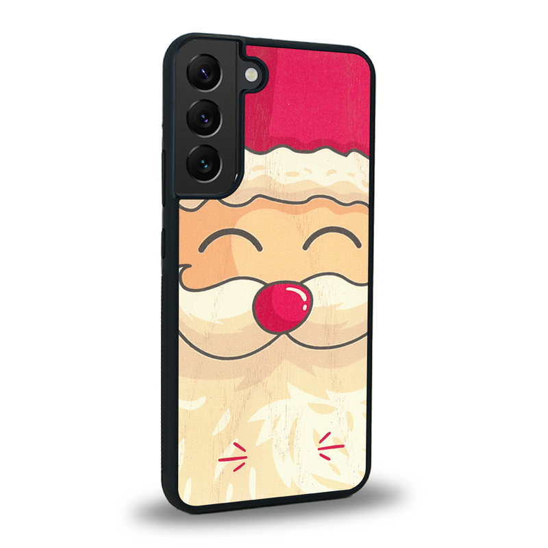 Coque de protection en bois véritable fabriquée en France pour Samsung S23FE sur le thème de noël et de l'hiver avec un motif représentant le père noël