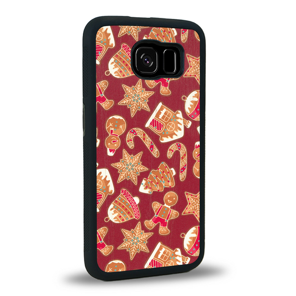 Coque de protection en bois véritable fabriquée en France pour Samsung S8 sur le thème de noël et de l'hiver avec un motif représentant un bonhomme de pain d'épice
