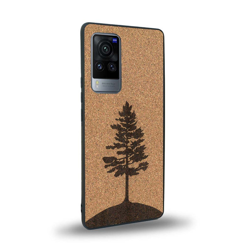 Coque de protection en bois véritable fabriquée en France pour Vivo X60 sur le thème de la nature, de la fôret et de l'écoresponsabilité avec une gravure représentant un arbre 