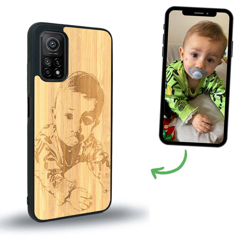 Coque de protection en bois véritable fabriquée en France pour Xiaomi Mi 10 Lite avec gravure personnalisée à partir d'une photo, d'une image, d'un logo, des initials ou d'une phrase