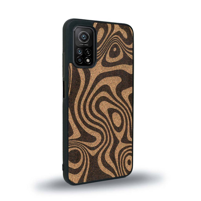 Coque de protection en bois véritable fabriquée en France pour Xiaomi Mi 10 Lite avec un motif abstrait représentant les mouvements de l'eau