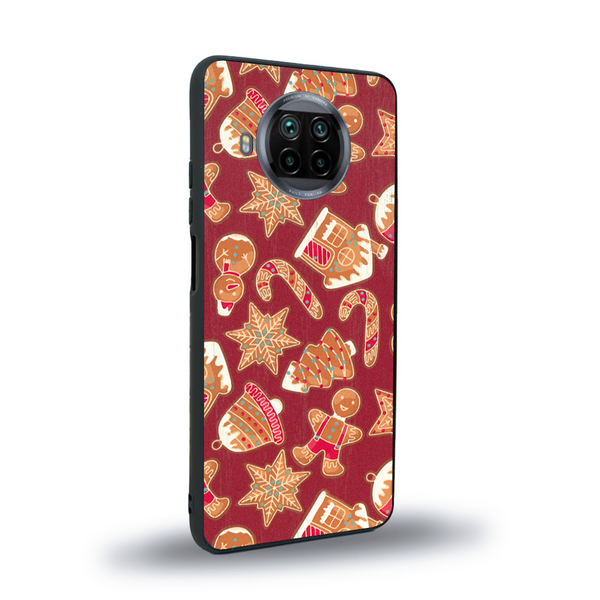 Coque de protection en bois véritable fabriquée en France pour Xiaomi Mi 10T Lite sur le thème de noël et de l'hiver avec un motif représentant un bonhomme de pain d'épice