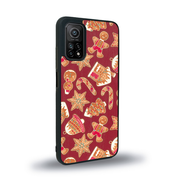 Coque de protection en bois véritable fabriquée en France pour Xiaomi Mi 10T Pro sur le thème de noël et de l'hiver avec un motif représentant un bonhomme de pain d'épice