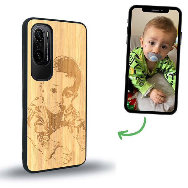 Coque de protection en bois véritable fabriquée en France pour Xiaomi Mi 11i avec gravure personnalisée à partir d'une photo, d'une image, d'un logo, des initials ou d'une phrase