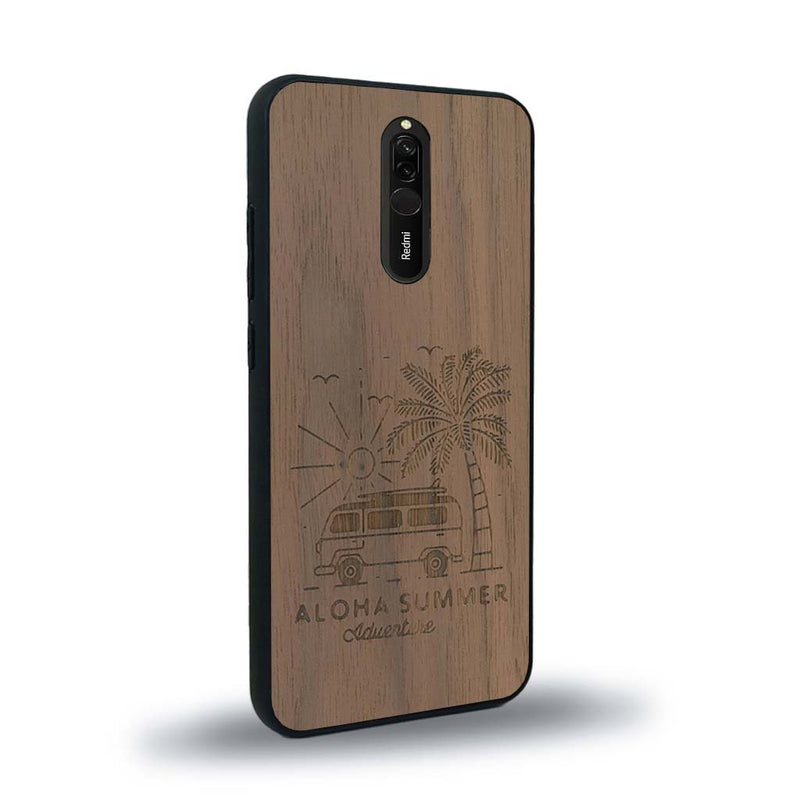 Coque de protection en bois véritable fabriquée en France pour Xiaomi Mi 9T sur le thème de la plage, de l'été et vanlife.