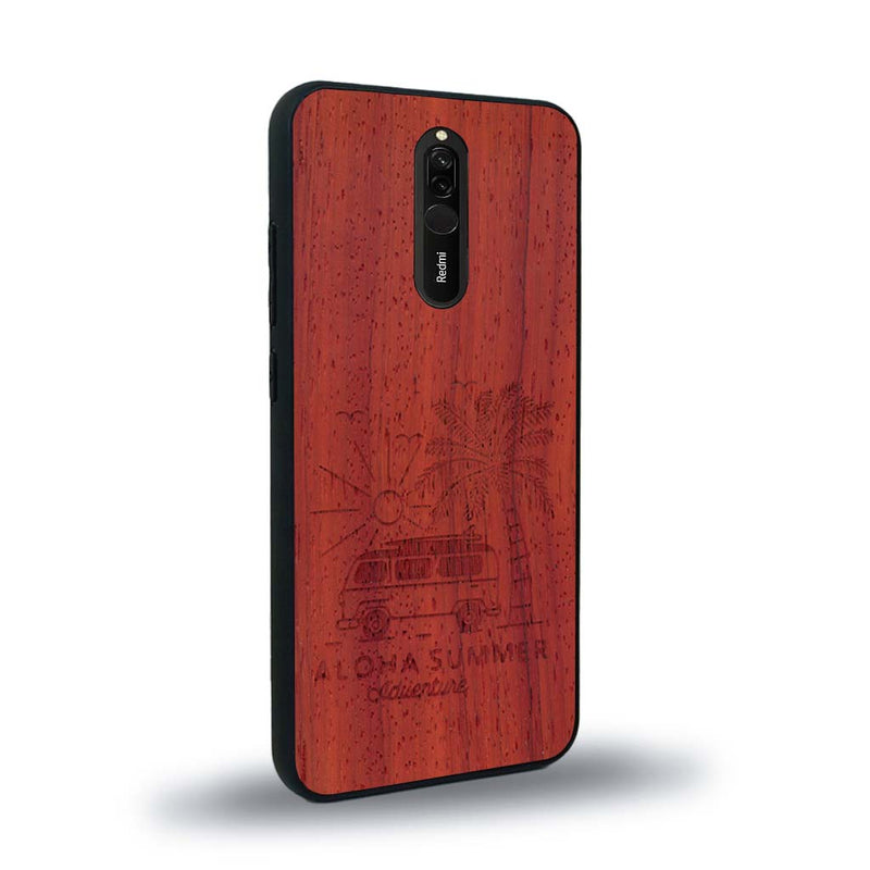 Coque de protection en bois véritable fabriquée en France pour Xiaomi Mi 9T sur le thème de la plage, de l'été et vanlife.