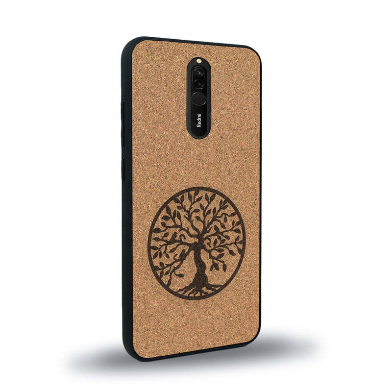 Coque de protection en bois véritable fabriquée en France pour Xiaomi Mi 9T sur le thème de la spiritualité et du yoga avec une gravure zen représentant un arbre de vie