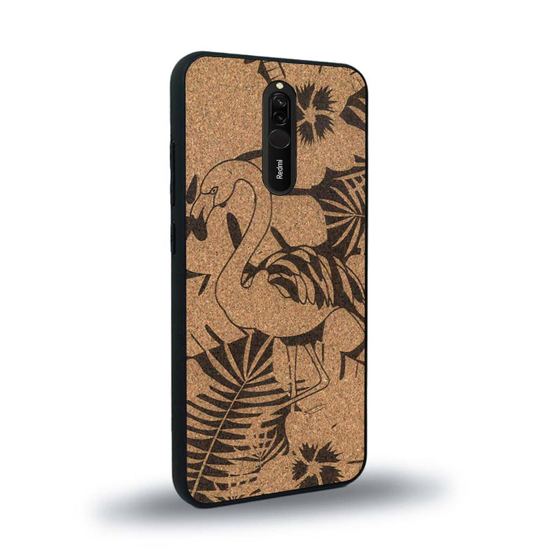 Coque de protection en bois véritable fabriquée en France pour Xiaomi Mi 9T sur le thème de la nature et des animaux représentant un flamant rose entre des fougères