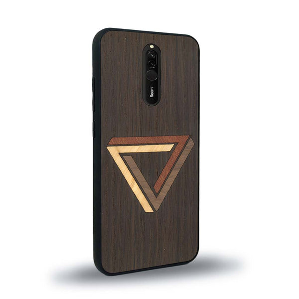 Coque de protection en bois véritable fabriquée en France pour Xiaomi Mi 9T sur le thème de l'art géométrique qui allie du chêne fumé, du noyer, du bambou et du padouk représentant le triangle de penrose
