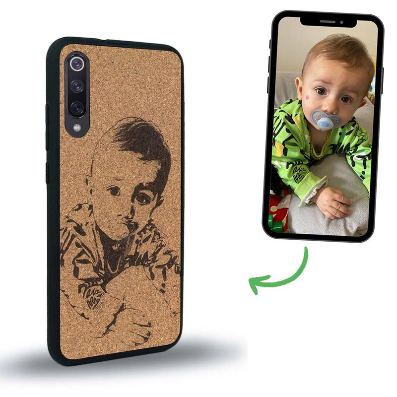 Coque de protection en bois véritable fabriquée en France pour Xiaomi Mi A3 avec gravure personnalisée à partir d'une photo, d'une image, d'un logo, des initials ou d'une phrase