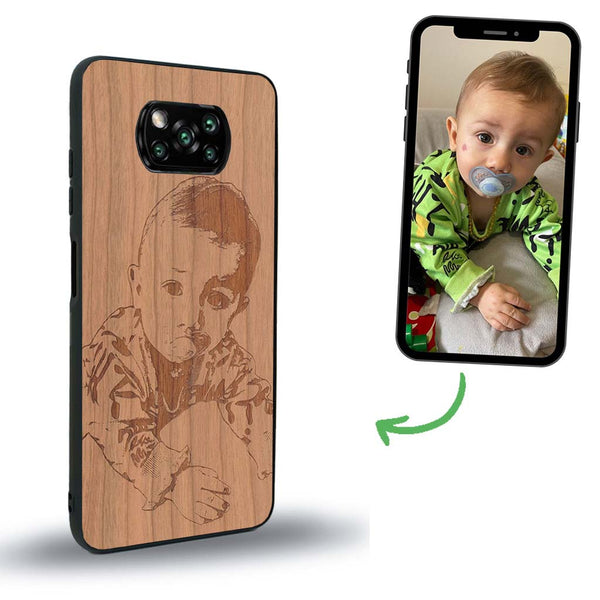 Coque de protection en bois véritable fabriquée en France pour Xiaomi Poco X3 Nfc avec gravure personnalisée à partir d'une photo, d'une image, d'un logo, des initials ou d'une phrase