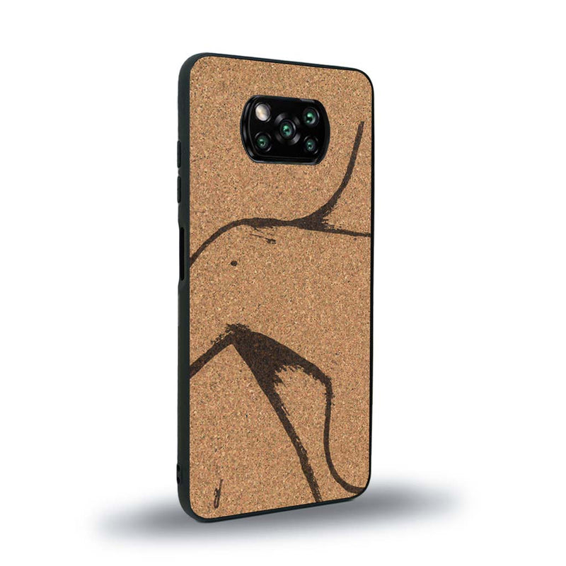 Coque de protection en bois véritable fabriquée en France pour Xiaomi Poco X3 Nfc représentant une silhouette féminine dessinée à la main par l'artiste Maud Dabs