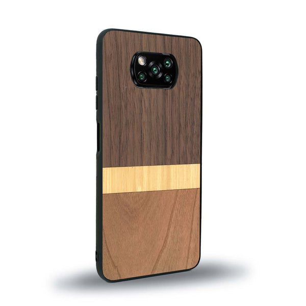 Coque de protection en bois véritable fabriquée en France pour Xiaomi Poco X3 Nfc alliant des bandes horizontales de bambou, merisier et noyer