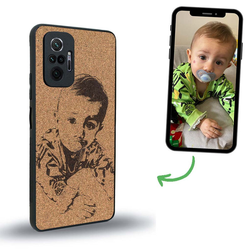 Coque de protection en bois véritable fabriquée en France pour Xiaomi Redmi Note 10 Pro avec gravure personnalisée à partir d'une photo, d'une image, d'un logo, des initials ou d'une phrase