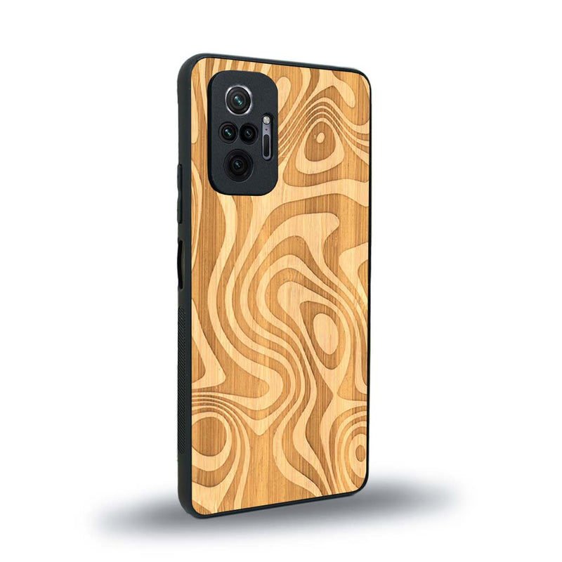 Coque de protection en bois véritable fabriquée en France pour Xiaomi Redmi Note 10 Pro avec un motif abstrait représentant les mouvements de l'eau