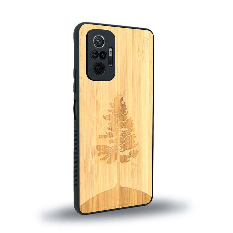 Coque de protection en bois véritable fabriquée en France pour Xiaomi Redmi Note 10 Pro sur le thème de la nature, de la fôret et de l'écoresponsabilité avec une gravure représentant un arbre 