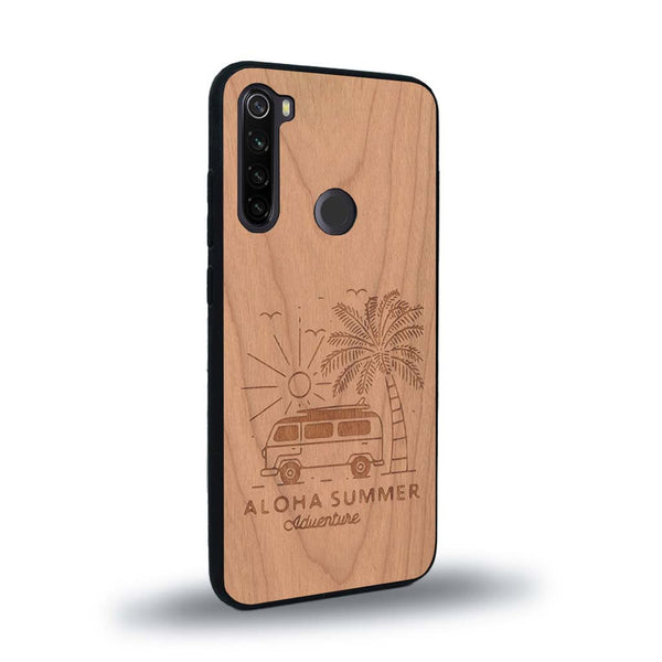 Coque de protection en bois véritable fabriquée en France pour Xiaomi Redmi Note 8 sur le thème de la plage, de l'été et vanlife.