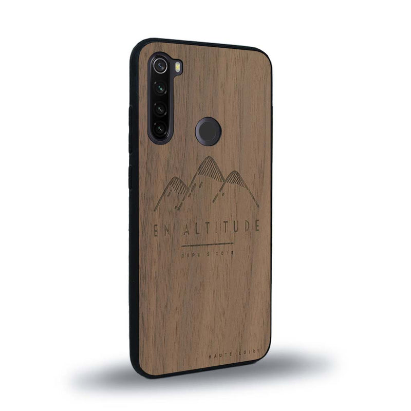 Coque de protection en bois véritable fabriquée en France pour Xiaomi Redmi Note 8 représentant des montagnes, sur le thème de la randonnée en pleine nature et du trail