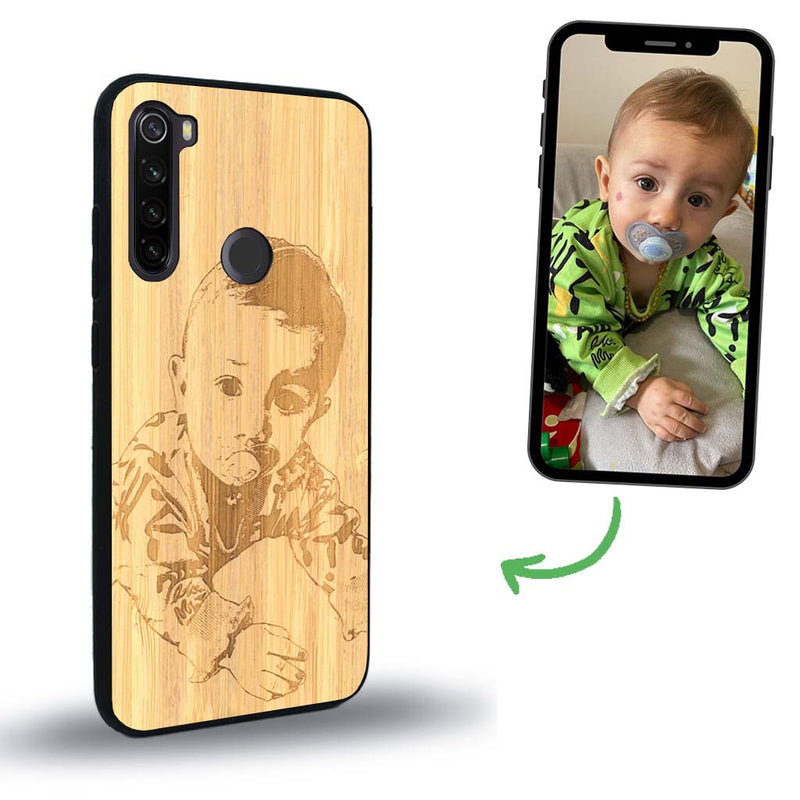 Coque de protection en bois véritable fabriquée en France pour Xiaomi Redmi Note 8T avec gravure personnalisée à partir d'une photo, d'une image, d'un logo, des initials ou d'une phrase