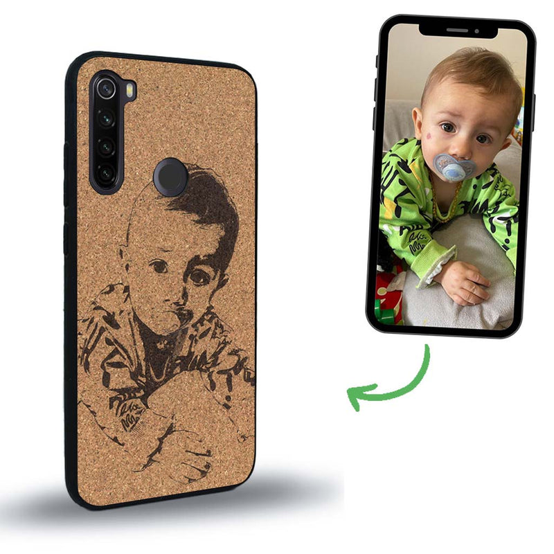 Coque de protection en bois véritable fabriquée en France pour Xiaomi Redmi Note 8T avec gravure personnalisée à partir d'une photo, d'une image, d'un logo, des initials ou d'une phrase