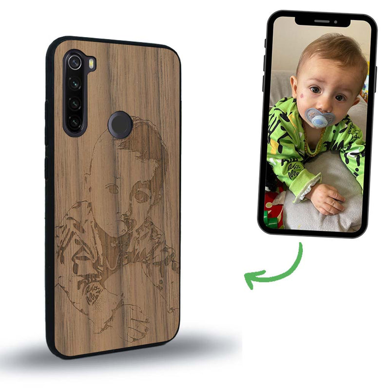 Coque de protection en bois véritable fabriquée en France pour Xiaomi Redmi Note 8T avec gravure personnalisée à partir d'une photo, d'une image, d'un logo, des initials ou d'une phrase