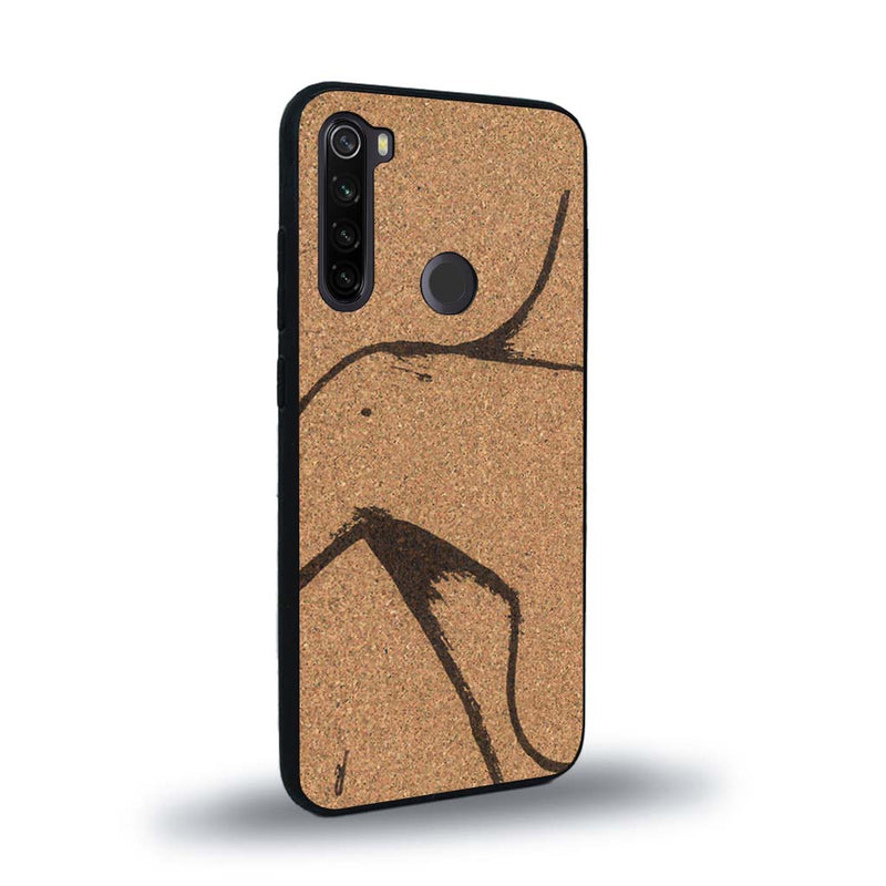 Coque de protection en bois véritable fabriquée en France pour Xiaomi Redmi Note 8T représentant une silhouette féminine dessinée à la main par l'artiste Maud Dabs