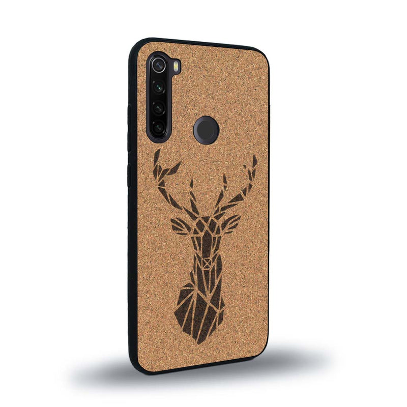 Coque de protection en bois véritable fabriquée en France pour Xiaomi Redmi Note 8T sur le thème de la nature et des animaux représentant une tête de cerf gométrique avec un design moderne et minimaliste