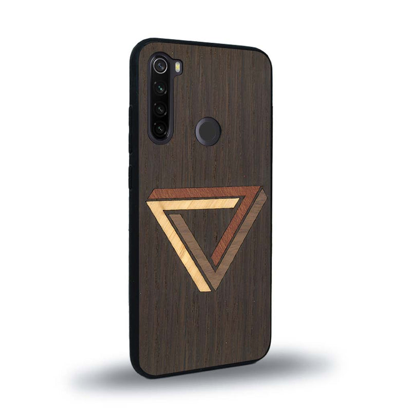 Coque de protection en bois véritable fabriquée en France pour Xiaomi Redmi Note 8T sur le thème de l'art géométrique qui allie du chêne fumé, du noyer, du bambou et du padouk représentant le triangle de penrose